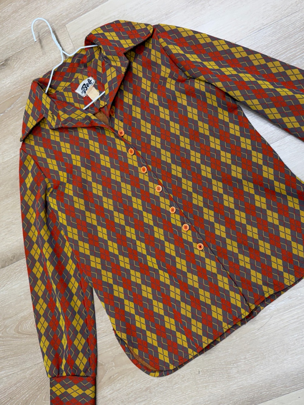 Vintage Mr. Bob of California Red Yellow Gray Argyle Button Down Shirt Med.